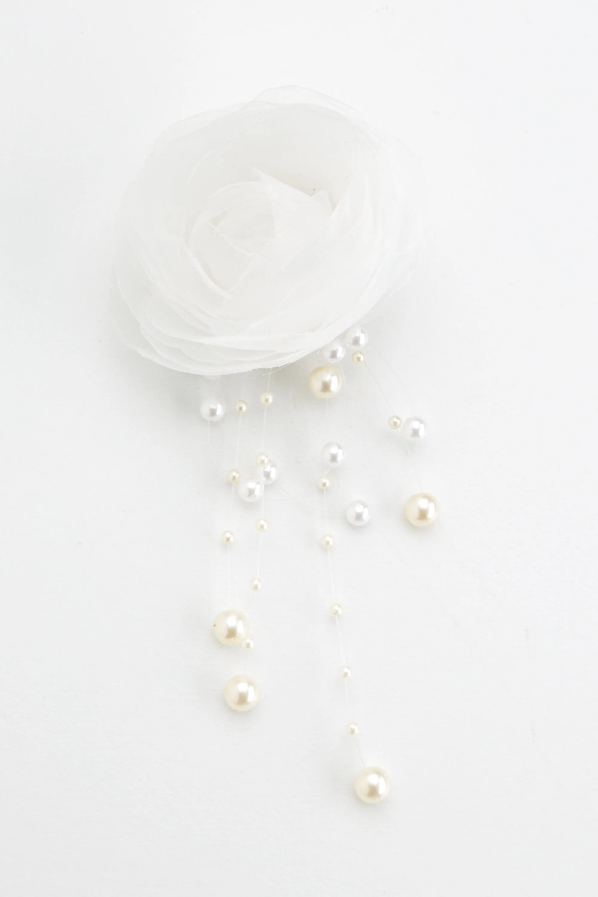 White Rose Pearl Bead Brooch