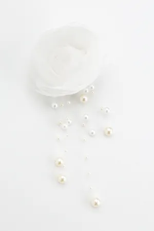 White Rose Pearl Bead Brooch