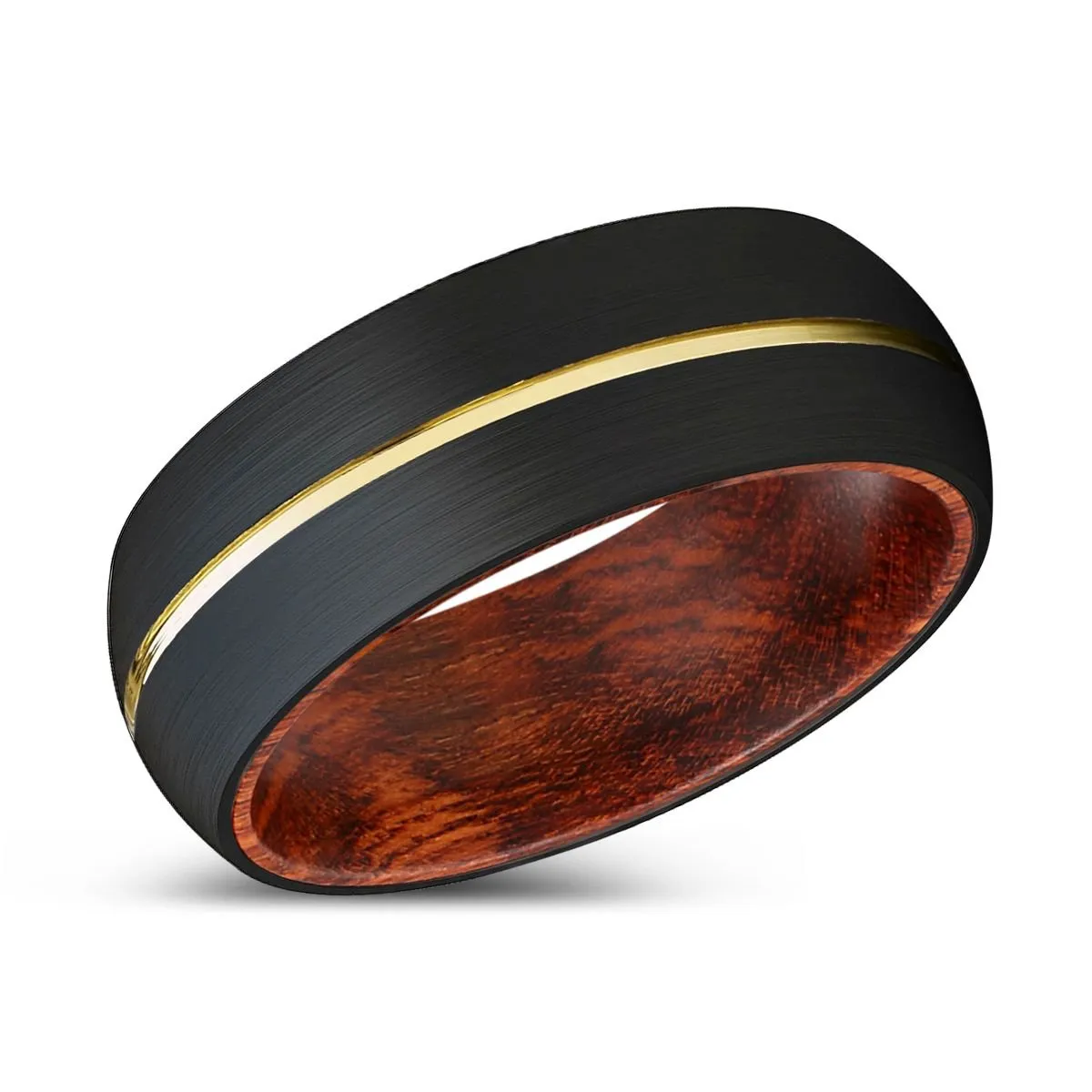 WILDER | Snake Wood, Black Tungsten Ring, Gold Groove, Domed