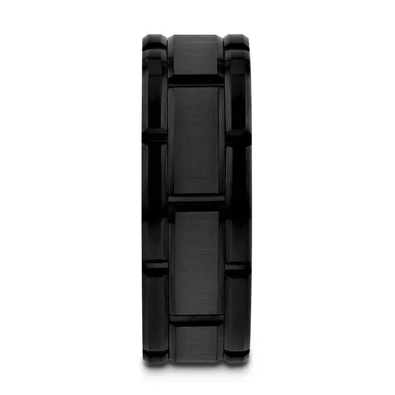 WINDSOR | Black Tungsten Ring Alternating Grooves
