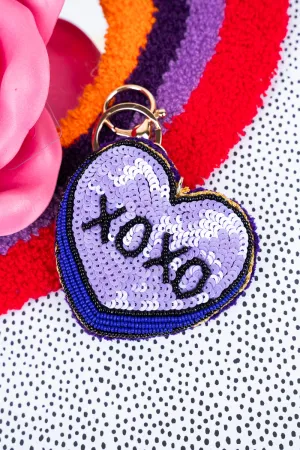 XOXO Purple Sequin Keychain