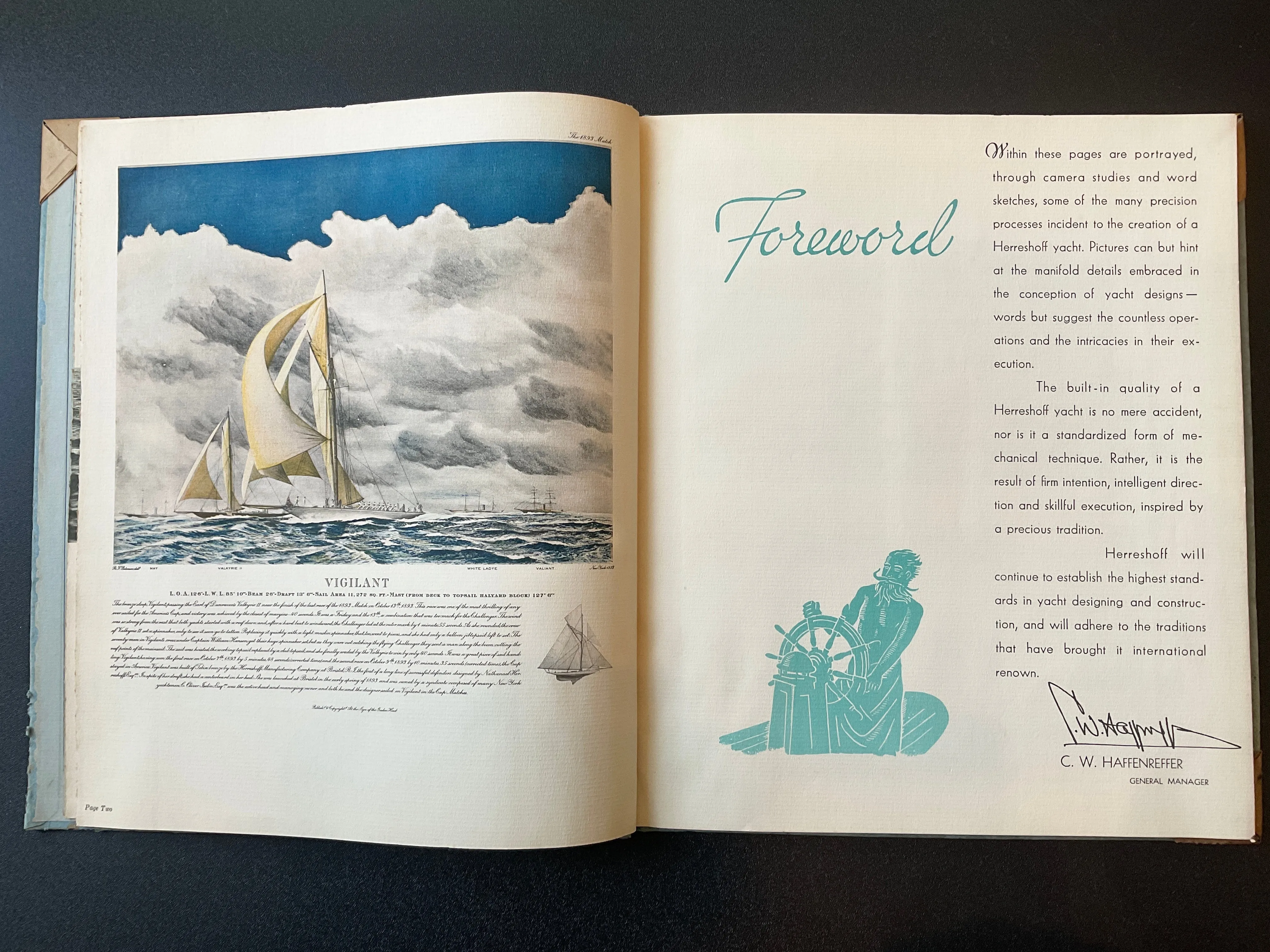 Yachts By Herreshoff Designers And Builders Of Sailing and Power Craft Book circa 1934 with very rare Herreshoff Mfg. Co. Fire Department Badge