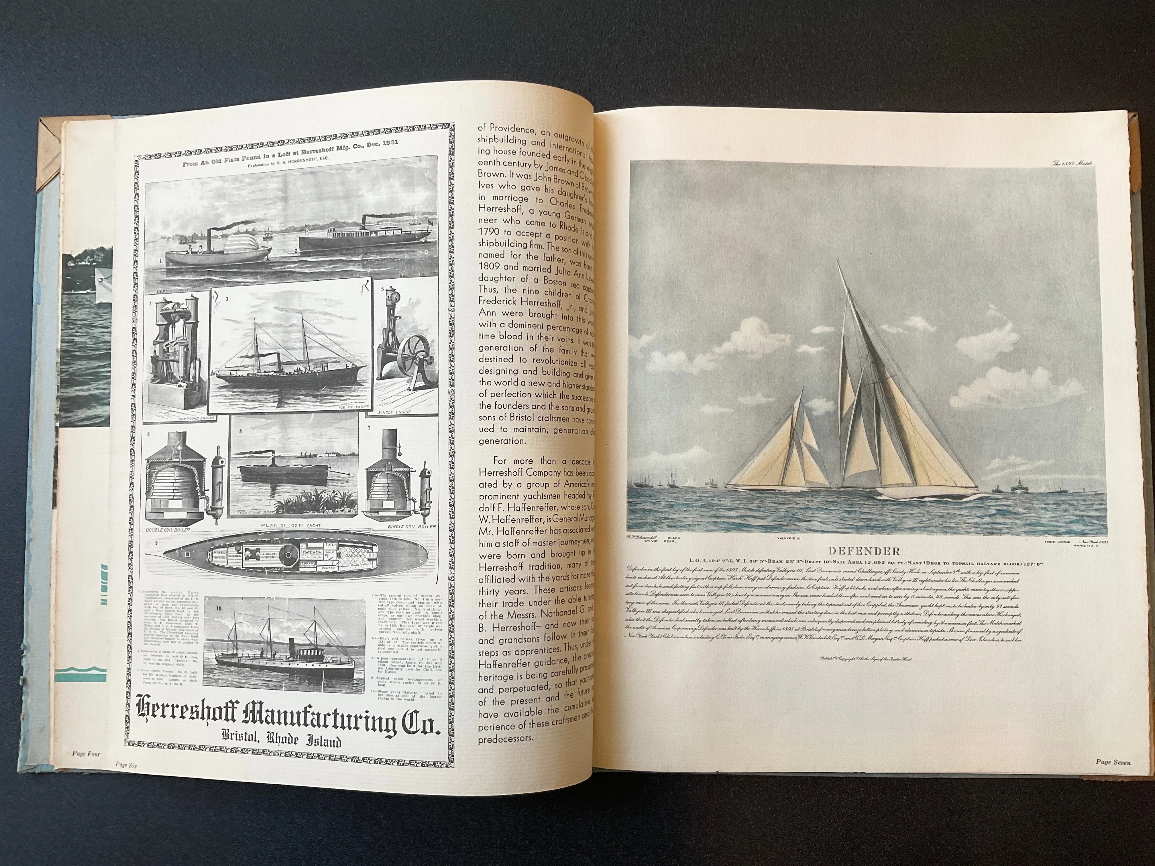 Yachts By Herreshoff Designers And Builders Of Sailing and Power Craft Book circa 1934 with very rare Herreshoff Mfg. Co. Fire Department Badge