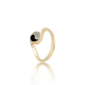 Yin Yang Black Coral Ring in Gold with Diamonds - 7.5mm